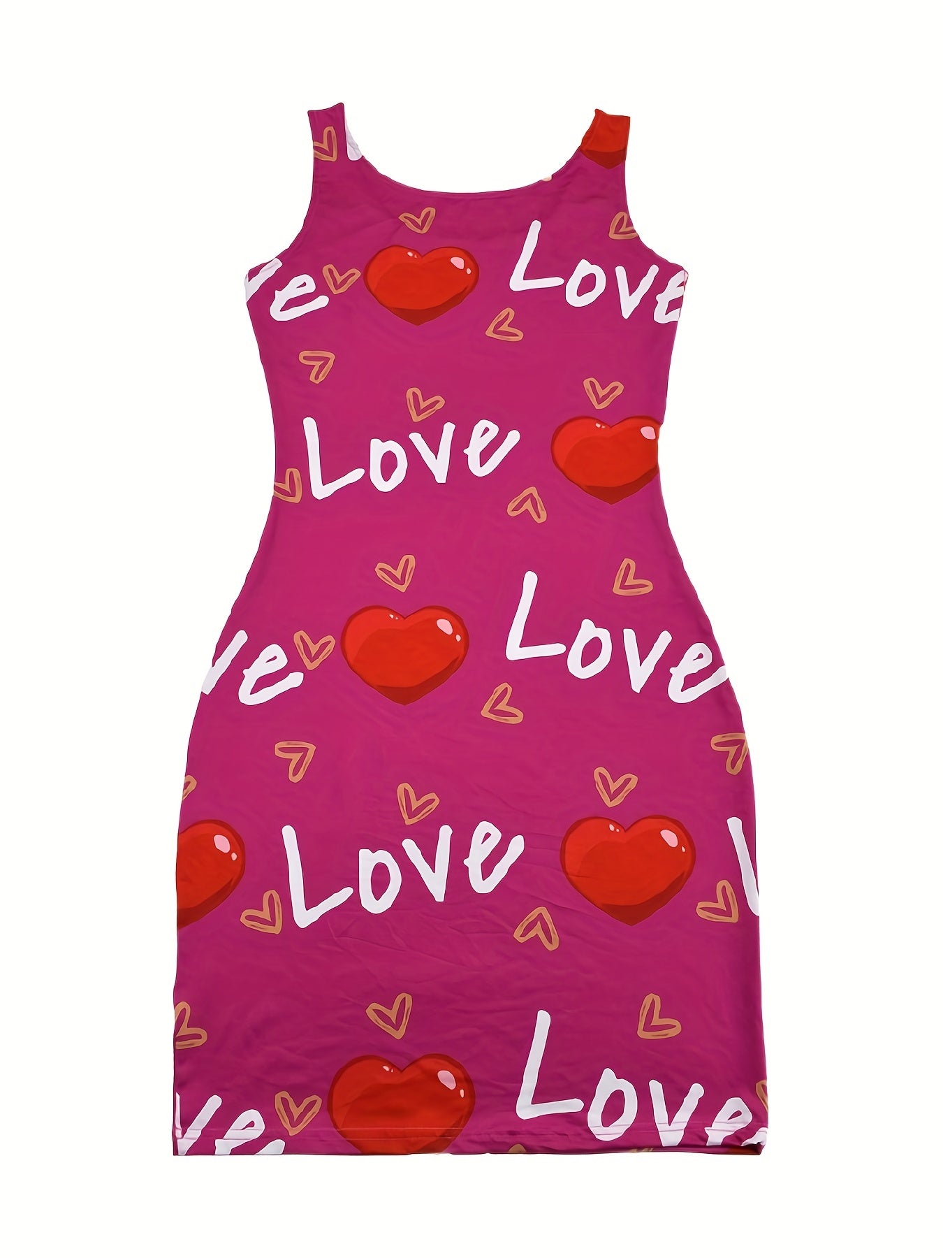 Heart & Letter Printed Tank Dress - Casual Sleeveless U Neck Design - Slim Fit & Flattering - Ideal Summer Womens Clothing