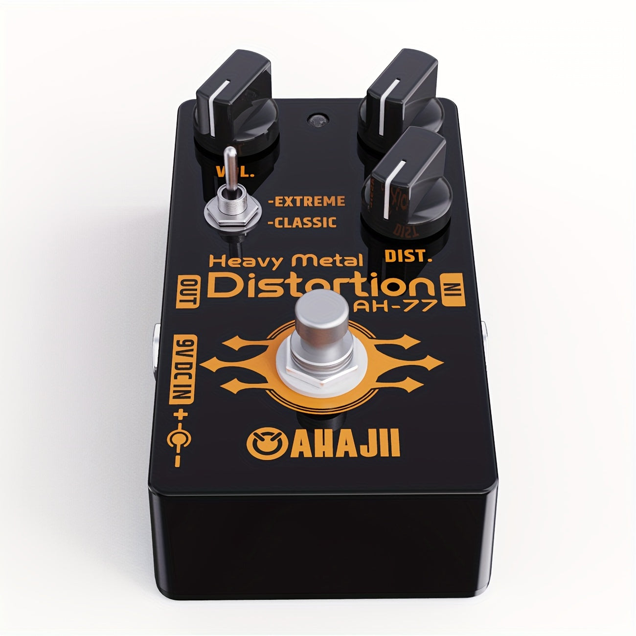 AHAIJI AH-77u High-Gain Distortion Pedal - Heavy Metal Guitar Effects, Black Aluminum Alloy, True Bypass, 3 Control Knobs (Volume, Distortion, Mid), 2-Way Extreme/Classic Selector for Switch, LED Indicator, for High-Quality S