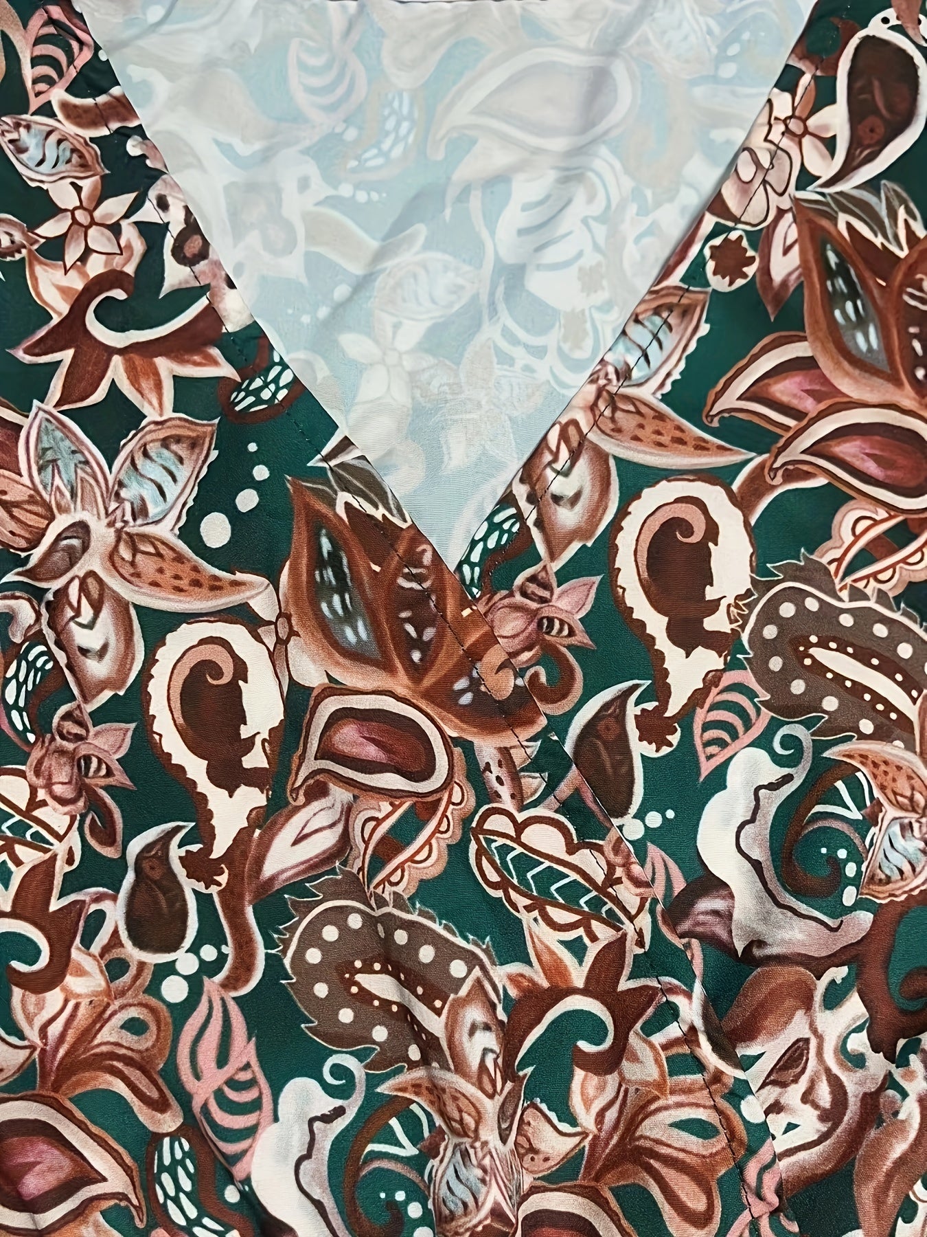 Chic Paisley Print Drawstring Dress - Alluring Surplice Neckline & Adjustable Long Sleeves - Figure-Flattering Womens Clothing for Versatile Style