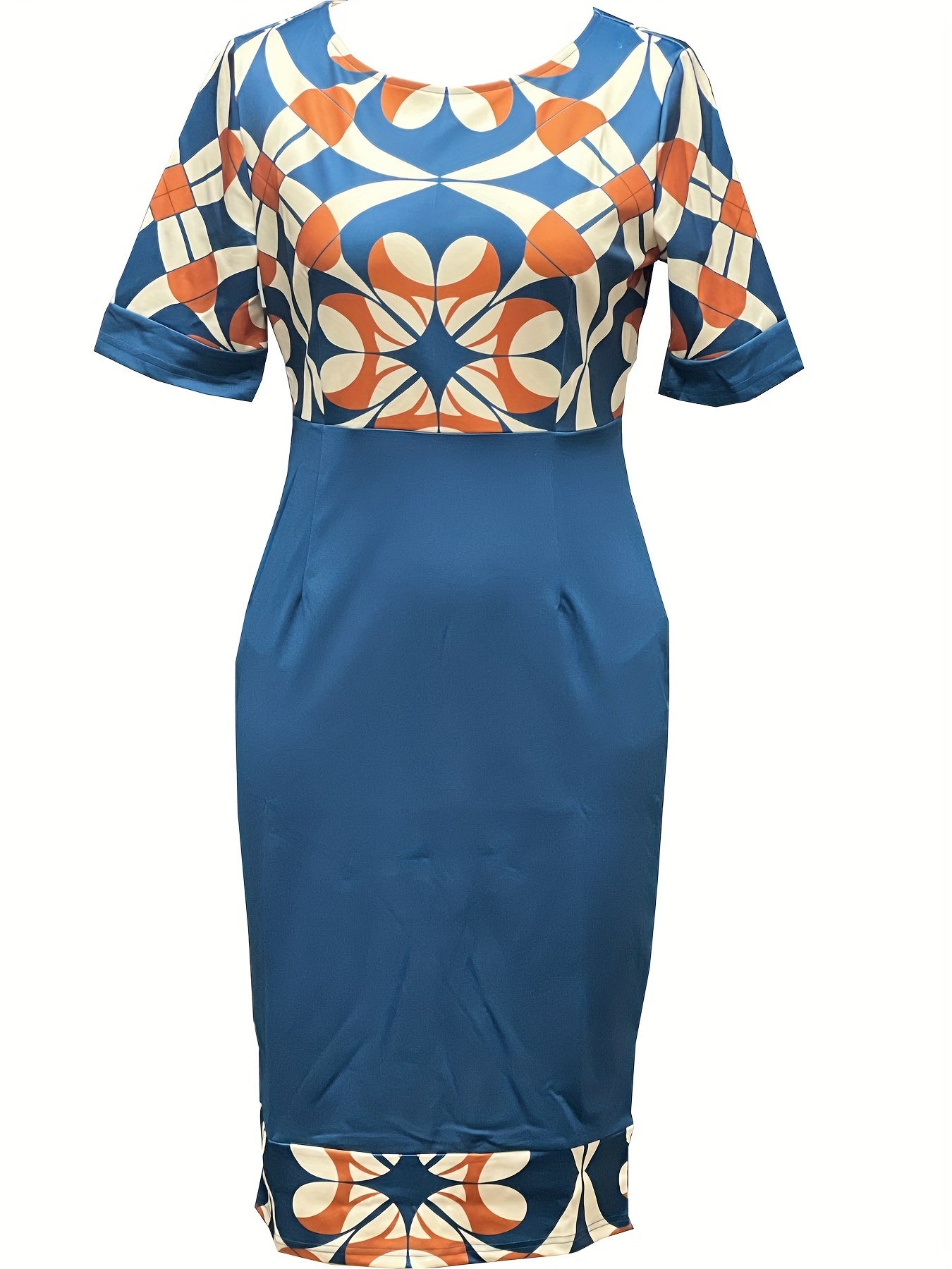 Chic Striped & Floral Print Bodycon Dress - Fashionable Figure-Hugging Style - Flattering Crew Neck & Short Sleeves - Perfect for Spring & Summer Wardrobe - Womens Clothing