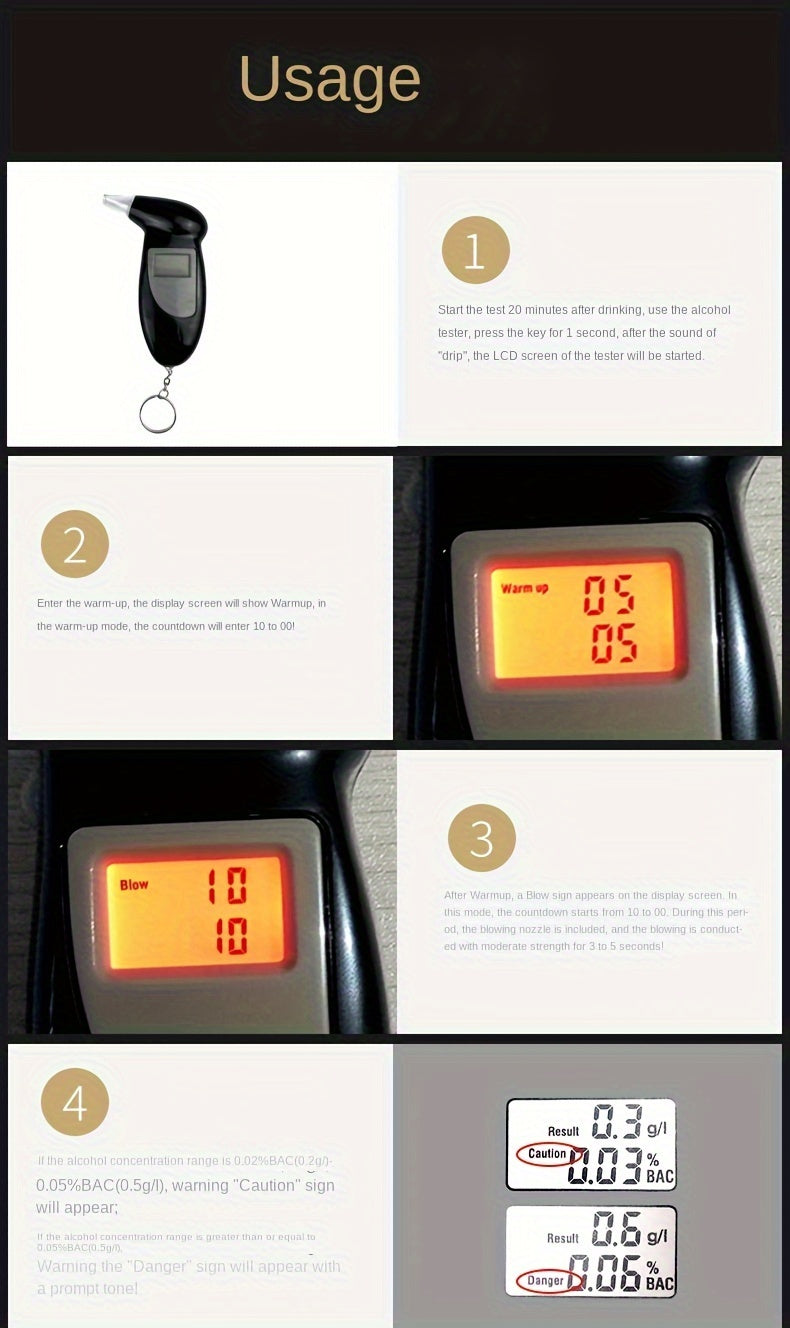 Portable Digital Breathalyzer - Accurate Blood Alcohol Content Test, Battery-Free Operation, Ideal for Car Accessories