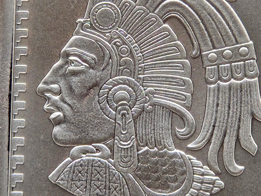 1oz Silver Bar, Aztec Art .999 Fine Silver Proof New Uncirculated GSM