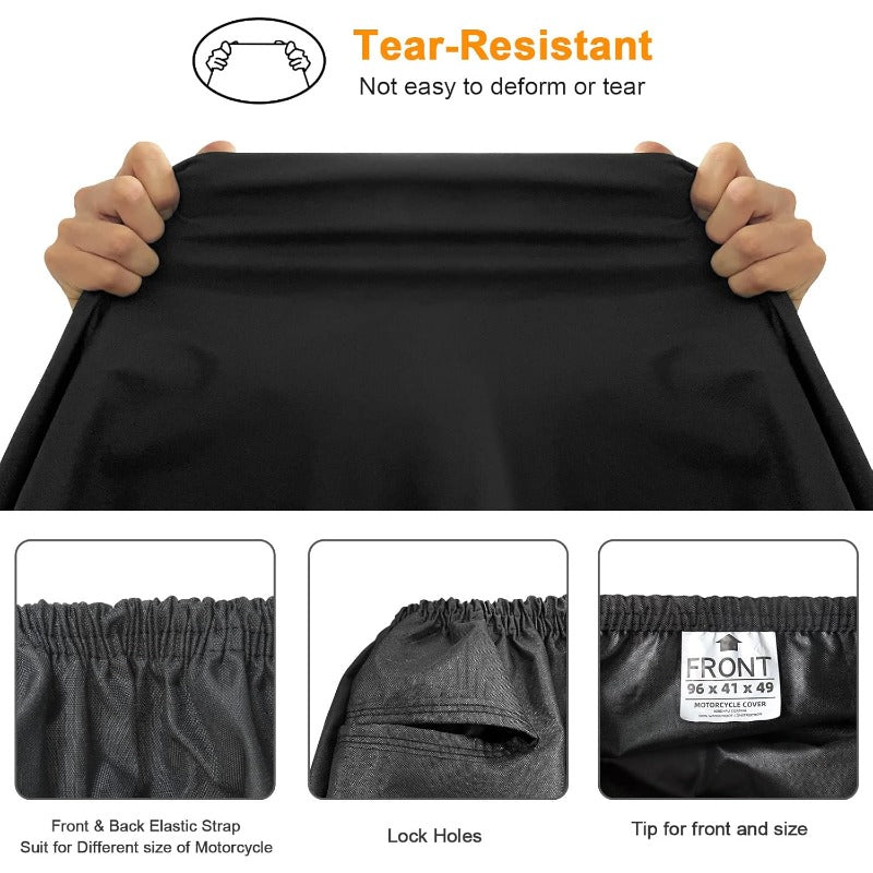 Comnova Motorcycle Cover 104 Inch 600D Universal Motorcycles Cover Waterproof with Lock-Holes All Season Large Motorbike Vehicle Scooter Cover for Harley Davidson Honda Suzuki Kawasaki Yamaha