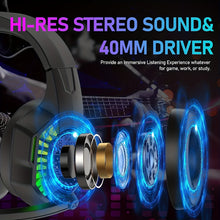 Load image into Gallery viewer, Rainbow LED Illuminated Gaming Keyboard Set - Keyboard &amp; Mouse Combos with 104 Keys, 2400DPI 6-Button Optical Mouse, and 3.5mm Wired Headset with Mic, Plus RGB Computer Speaker for PS4, Xbox, PC, and Laptop
