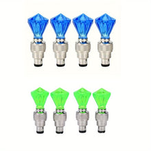 Load image into Gallery viewer, Cubidupi 4/8/16pcs Universal Fit LED Wheel Rim Lights, Plastic Material, Waterproof and Sun-Resistant, for Cars and Motorcycles, Blue and Green Breathing Fire Effect, Tire Valve Decoration
