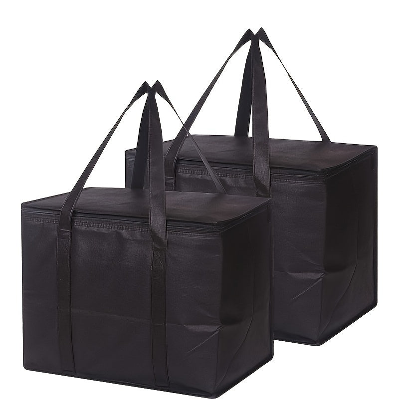 2 Pack XXL Cooler Bag And Insulated Grocery Bags For Food Delivery, Collapsible Cooler. Reusable Shopping Bags For Groceries With Zippered Top, Foldable, Heavy-Duty, Stands Upright