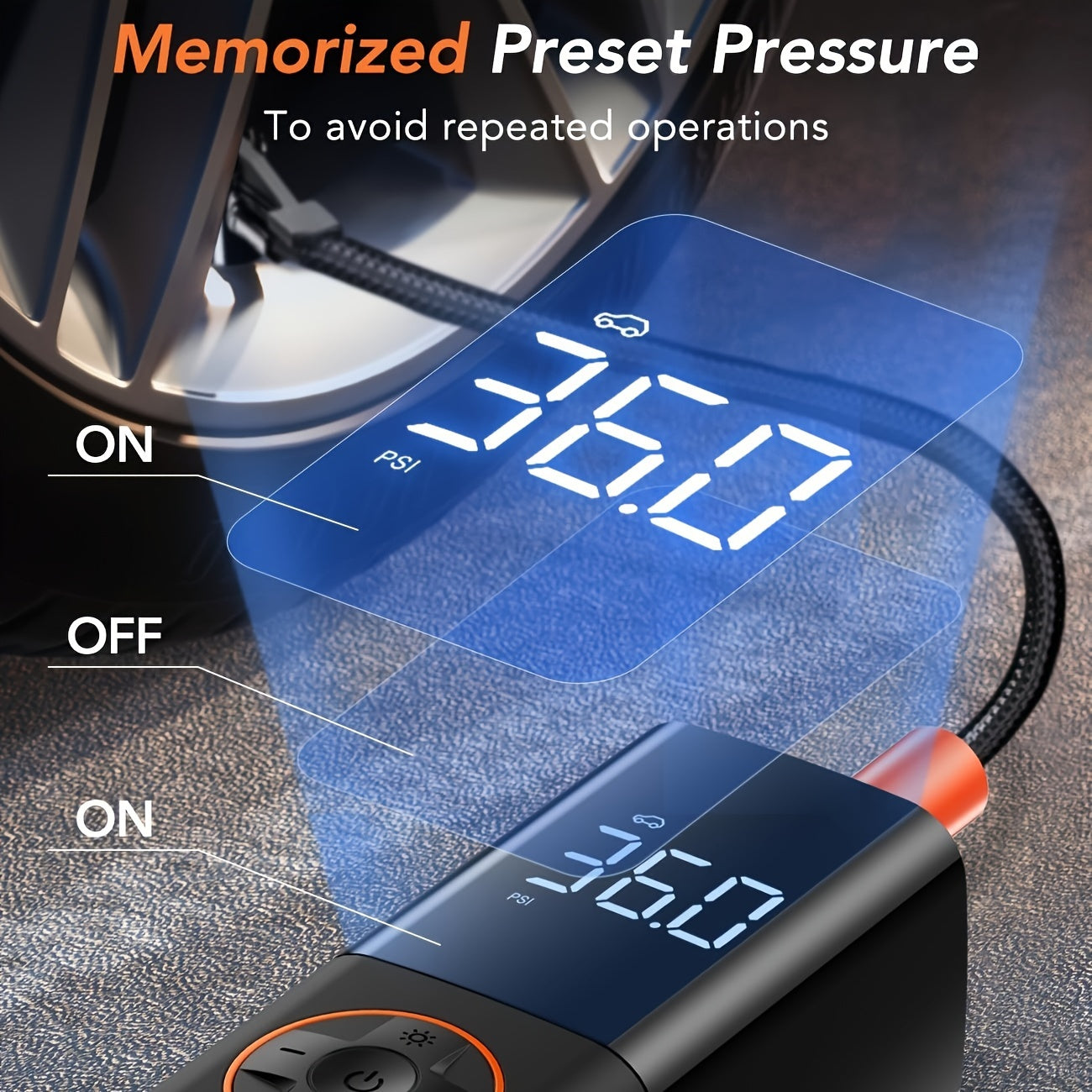 Tire Inflator Portable Air Compressor, 12V DC Auto Air Pump for Car Tires, 150PSI Electric Tire Pump with Digital Pressure Gauge, LED Light for Car Motorcycle Bike Ball, Car Accessories, for DC only.