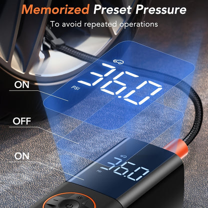 Tire Inflator Portable Air Compressor, 12V DC Auto Air Pump for Car Tires, 150PSI Electric Tire Pump with Digital Pressure Gauge, LED Light for Car Motorcycle Bike Ball, Car Accessories, for DC only.