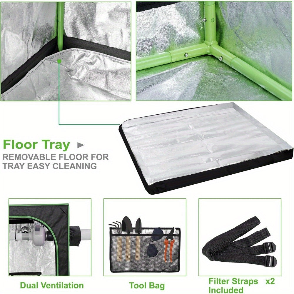 Spacious 4x4 Hydroponic Grow Tent Kit - 48"x48"x80" Indoor Greenhouse with High-Efficiency Reflective Light, Dual Ventilation Windows & Observation Tray, Sturdy Metal Frame for Home Plant Farming & Mushroom Cultivation, Grow