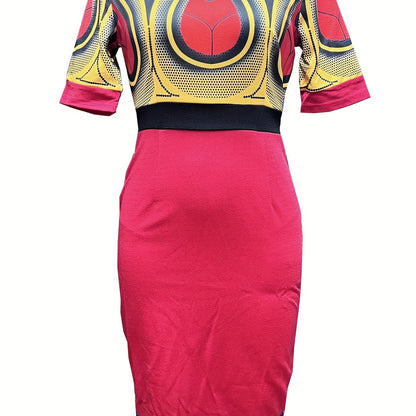 Chic Striped & Floral Print Bodycon Dress - Fashionable Figure-Hugging Style - Flattering Crew Neck & Short Sleeves - Perfect for Spring & Summer Wardrobe - Womens Clothing