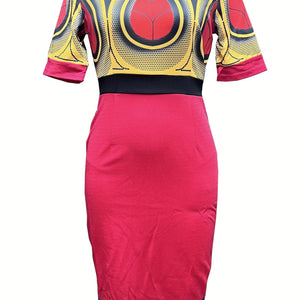 Chic Striped & Floral Print Bodycon Dress - Fashionable Figure-Hugging Style - Flattering Crew Neck & Short Sleeves - Perfect for Spring & Summer Wardrobe - Womens Clothing