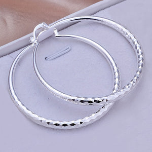 Silvery Big Textured Hoop Earrings Women's Jewelry Silver Plated Female Accessories 1Pair