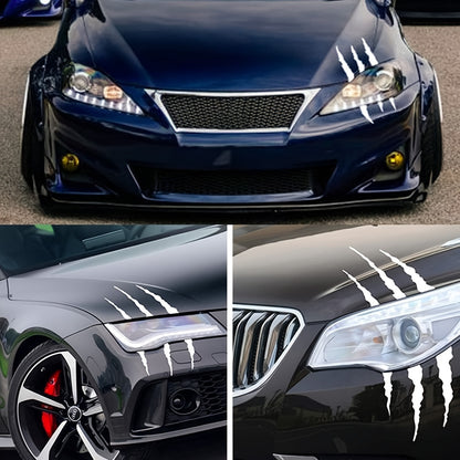 Vinyl Horror Claw Car Decals 2-Pack, Geometric Self-Adhesive Scratch Stickers for Vehicles - Glossy Finish, Horror Themed Embellishment, Half-Moon Shape, Suitable for Car Windows, Body, Motorcycles, Halloween Decor