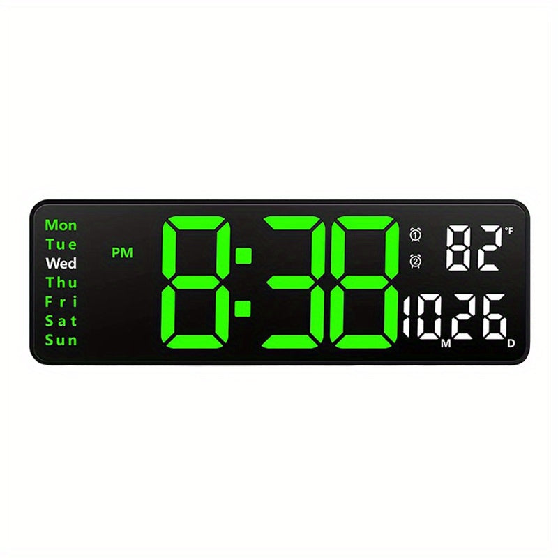 Large Screen Digital Wall Clock With Indoor Temperature Date Week Display, Desk Countdown Digital Timer, 13 Inch Nordic Simple Living Room 10-level Brightness Adjustment Auto Light Led Dual Alarm Clock With Remote Control (Bu