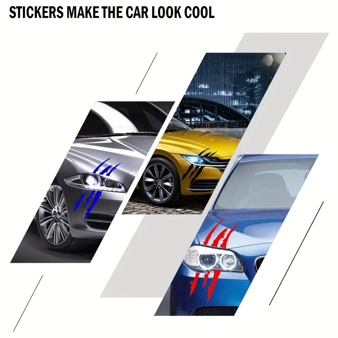 Vinyl Horror Claw Car Decals 2-Pack, Geometric Self-Adhesive Scratch Stickers for Vehicles - Glossy Finish, Horror Themed Embellishment, Half-Moon Shape, Suitable for Car Windows, Body, Motorcycles, Halloween Decor