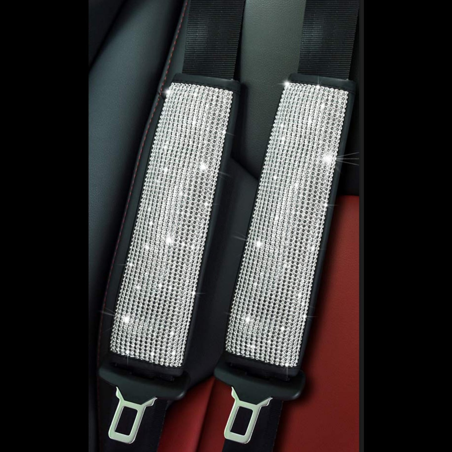 2pack Car Setting Seat Belt Protector Leather Bag Edge Shoulder Protector Car Interior Full Of Artificial Diamonds Modified Decoration Supplies
