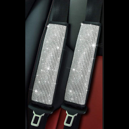 2pack Car Setting Seat Belt Protector Leather Bag Edge Shoulder Protector Car Interior Full Of Artificial Diamonds Modified Decoration Supplies