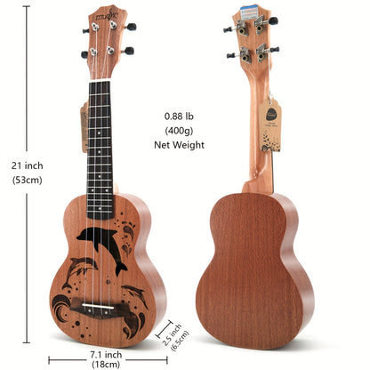 Amdini 21 inch Soprano Ukulele Sapele Small Hawaiian Guitar Set with Case Strap Tuner Picks Nylon Strings Primary Tutorial