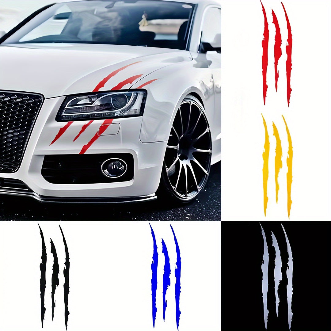 Vinyl Horror Claw Car Decals 2-Pack, Geometric Self-Adhesive Scratch Stickers for Vehicles - Glossy Finish, Horror Themed Embellishment, Half-Moon Shape, Suitable for Car Windows, Body, Motorcycles, Halloween Decor