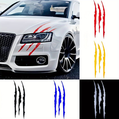 Vinyl Horror Claw Car Decals 2-Pack, Geometric Self-Adhesive Scratch Stickers for Vehicles - Glossy Finish, Horror Themed Embellishment, Half-Moon Shape, Suitable for Car Windows, Body, Motorcycles, Halloween Decor