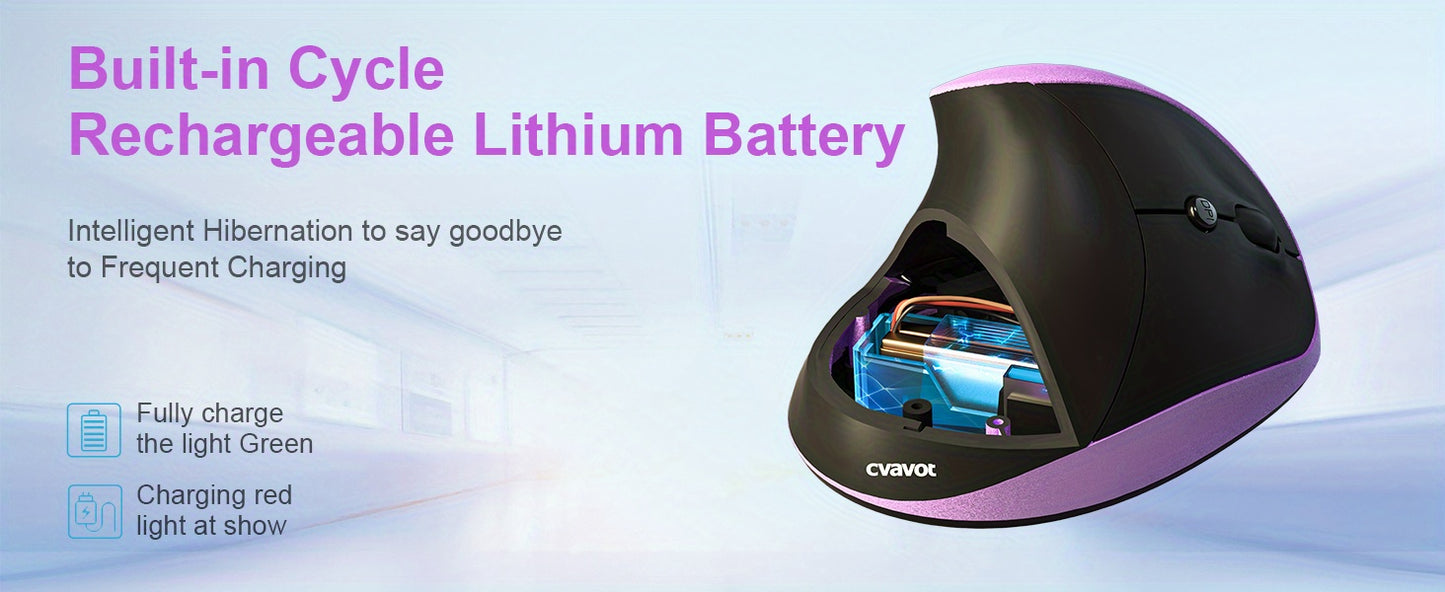 Ergonomic Mouse, Rechargeable Vertical Wireless Mouse Small Right Handed Computer Wireless Mouse for Laptop, Desktop, PC Purple