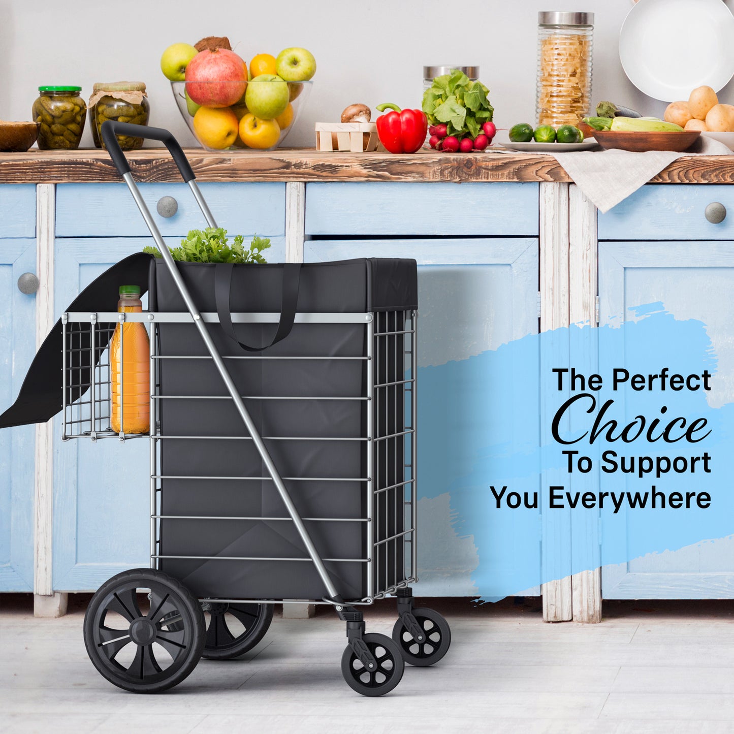 Extra Large Shopping Cart w/ 360 Swivel Wheels & Waterproof Basket Liner for Groceries, Shopping Laundry - Foldable Collapsible & Lightweight - Extra Large Heavy Duty Utility Cart