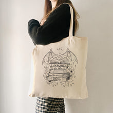 Load image into Gallery viewer, Canvas Tote Bag with Books and Wings Pattern, Machine Washable, No-Closure Shoulder Bag for School, Shopping, and Groceries

