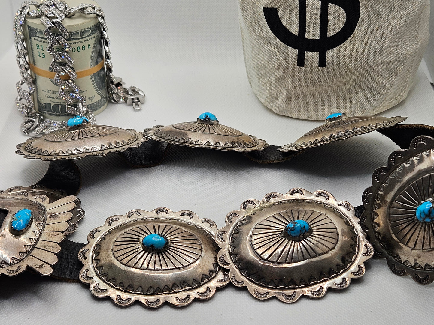 Amazing Vintage Native American Sterling Silver Jewelry with Turquoise Belt