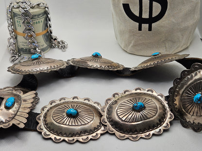 Amazing Vintage Native American Sterling Silver Jewelry with Turquoise Belt