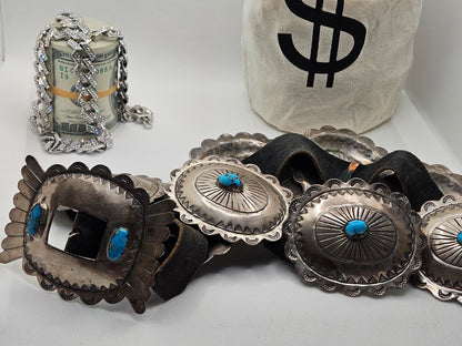 Amazing Vintage Native American Sterling Silver Jewelry with Turquoise Belt