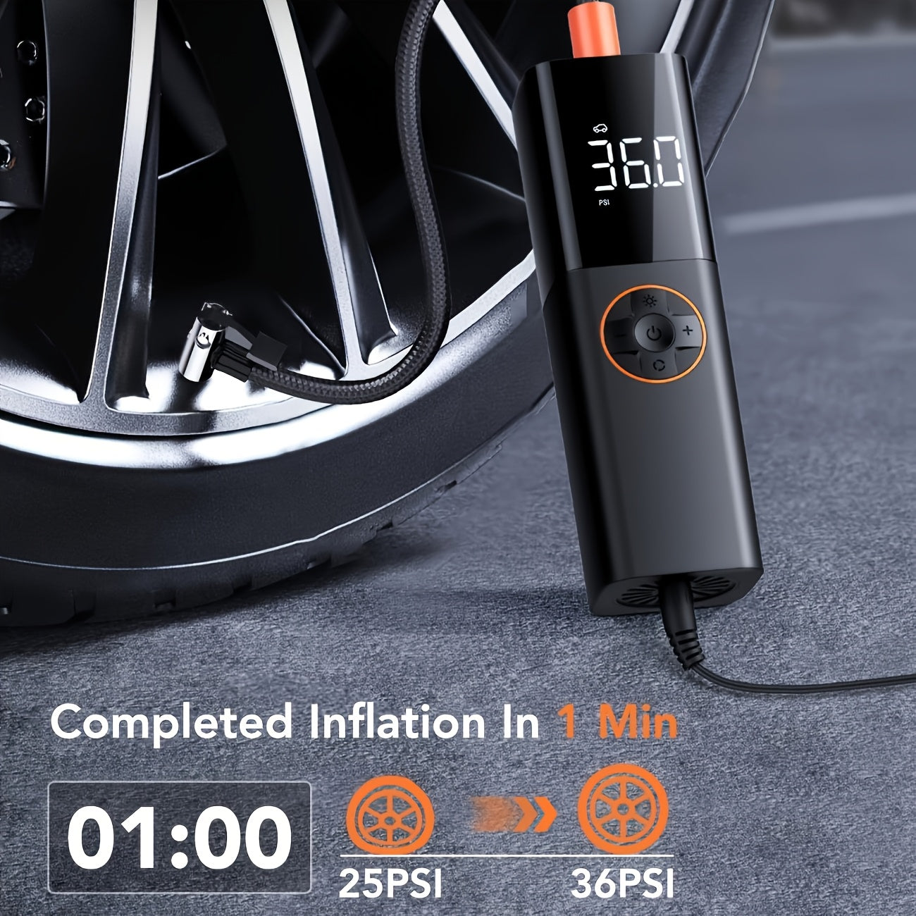 Tire Inflator Portable Air Compressor, 12V DC Auto Air Pump for Car Tires, 150PSI Electric Tire Pump with Digital Pressure Gauge, LED Light for Car Motorcycle Bike Ball, Car Accessories, for DC only.