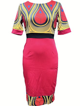 Load image into Gallery viewer, Chic Striped &amp; Floral Print Bodycon Dress - Fashionable Figure-Hugging Style - Flattering Crew Neck &amp; Short Sleeves - Perfect for Spring &amp; Summer Wardrobe - Womens Clothing
