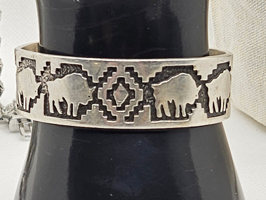 Native American Vintage Sterling Silver Jewelry Cuff w/ Buffalo Indian Bracelet