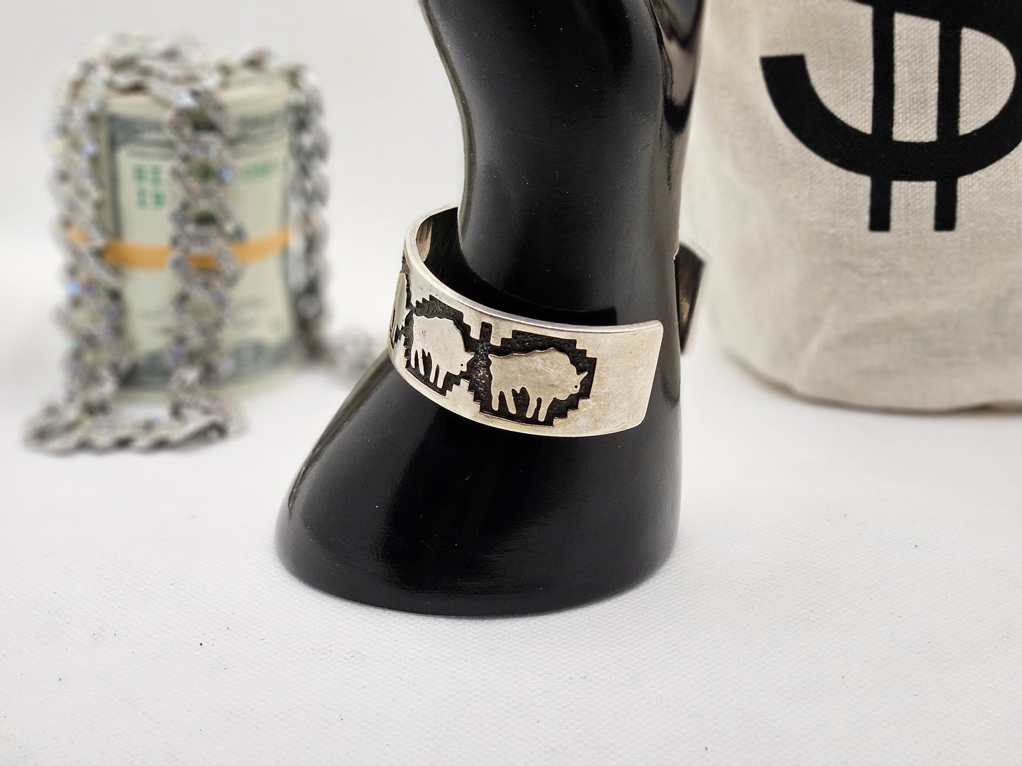 Native American Vintage Sterling Silver Jewelry Cuff w/ Buffalo Indian Bracelet