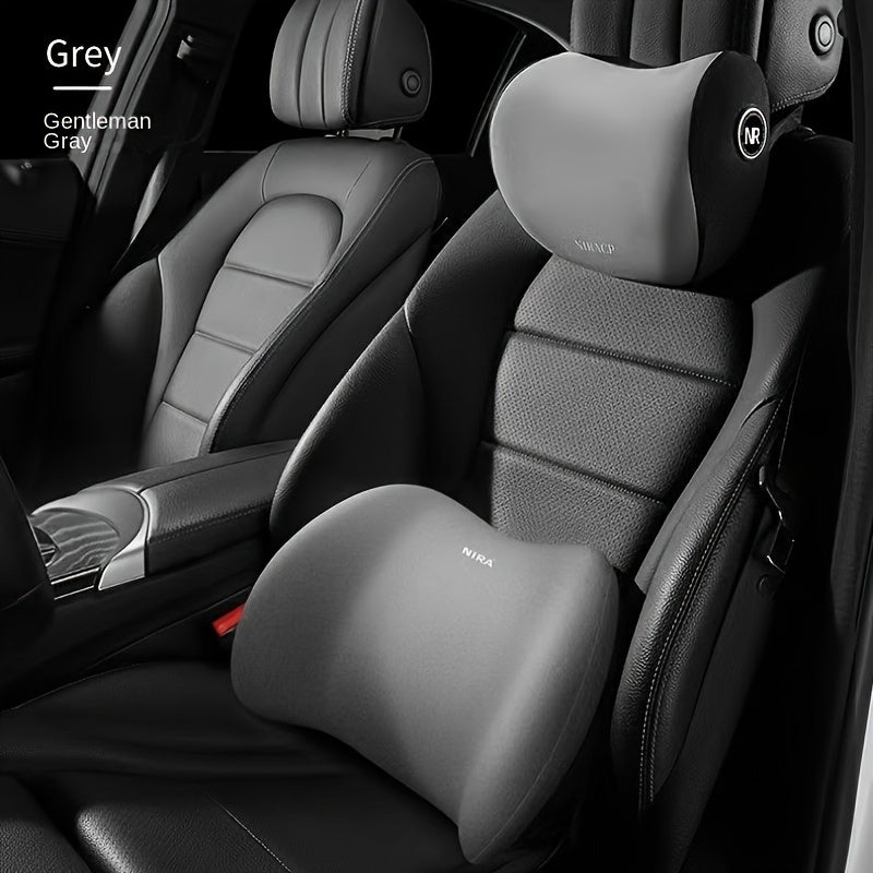 Ultimate Comfort Car Headrest Pillow and Lumbar Support Cushion Set - Ergonomic Design for Neck and Shoulder Protection, Breathable Polyester Fiber Surface, Universal Fit for Long Drives, Perfect Car Accessories for Road Trip