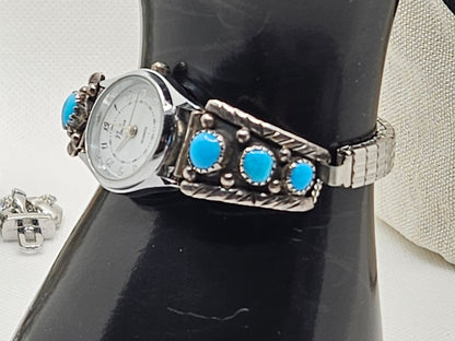 Vintage Native American Sterling Silver Watch with Turquoise 925 Silver Jewelry