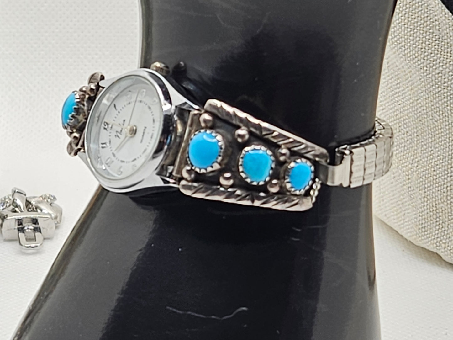 Vintage Native American Sterling Silver Watch with Turquoise 925 Silver Jewelry