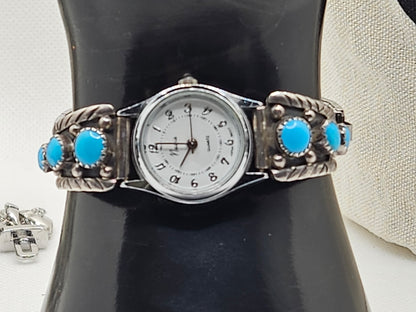 Vintage Native American Sterling Silver Watch with Turquoise 925 Silver Jewelry