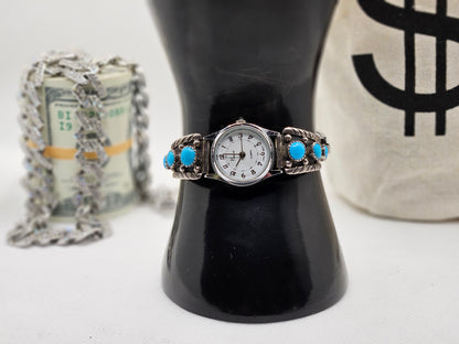 Vintage Native American Sterling Silver Watch with Turquoise 925 Silver Jewelry