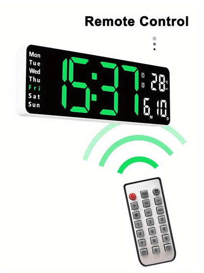 Large Screen Digital Wall Clock With Indoor Temperature Date Week Display, Desk Countdown Digital Timer, 13 Inch Nordic Simple Living Room 10-level Brightness Adjustment Auto Light Led Dual Alarm Clock With Remote Control (Bu