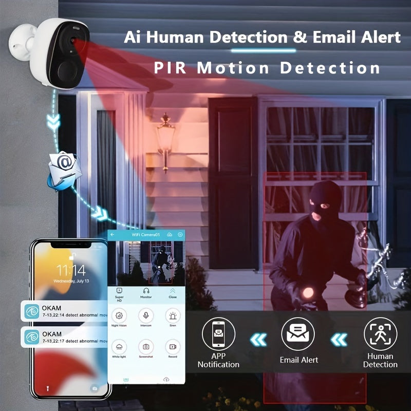 Security Camera Wireless Outdoor, 3MP Night Vision with Spotlight, Wire-Free Battery Solar Powered, Human Detection, with Solar Panel, PIR Human Detection, 2-Way Talk, IP65 Waterproof, SD Card/Cloud Storage, Security Cameras