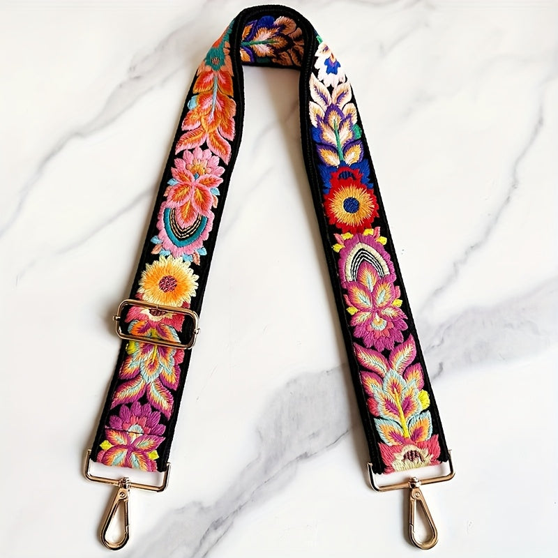 Embroidered Flower Wallet Strap Replacement Crossbody Bag for Handbag Women's Guitar Strap 2 Inch (Approx. 5.1cm) Adjustable Black, DIY Wallet Making