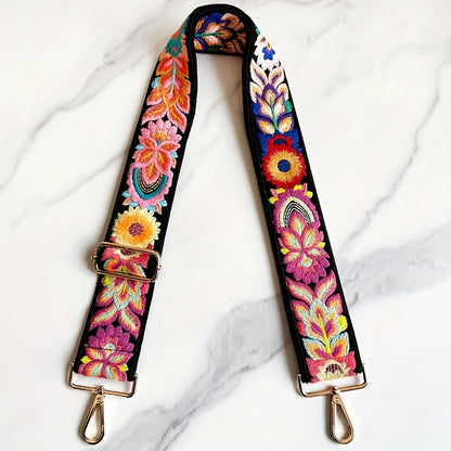 Embroidered Flower Wallet Strap Replacement Crossbody Bag for Handbag Women's Guitar Strap 2 Inch (Approx. 5.1cm) Adjustable Black, DIY Wallet Making