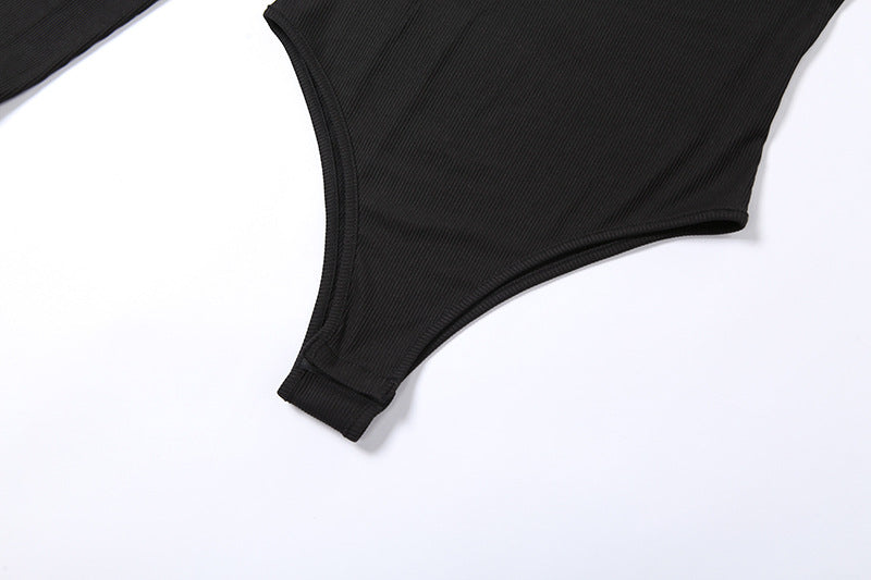 Chic Asymmetric One Shoulder Ribbed Knit Bodysuit - Long Sleeve, Sexy Style for Fall Winter - Form-Fitting, Versatile One Piece Womens Clothing