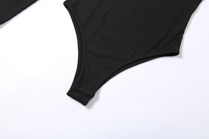 Chic Asymmetric One Shoulder Ribbed Knit Bodysuit - Long Sleeve, Sexy Style for Fall Winter - Form-Fitting, Versatile One Piece Womens Clothing