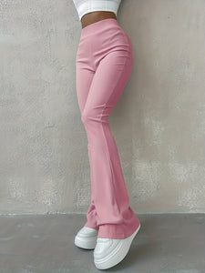 Stylish Flare Leg Pants - Soft and Stretchy Ribbed Fabric, Comfortable High-Rise Design, Flexible and Form-Fitting Waistband, Fashionable Flared Leg Style - Chic Womens Clothing for Everyday Wear