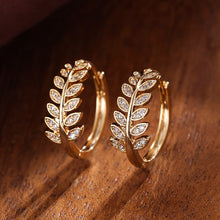 Load image into Gallery viewer, Leaf-Shaped Hoop Huggie Earrings Inlaid zirconia 18K Gold Plated Holiday Jewelry For Women Girls 1Pair
