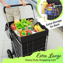 Load image into Gallery viewer, Extra Large Shopping Cart w/ 360 Swivel Wheels &amp; Waterproof Basket Liner for Groceries, Shopping Laundry - Foldable Collapsible &amp; Lightweight - Extra Large Heavy Duty Utility Cart
