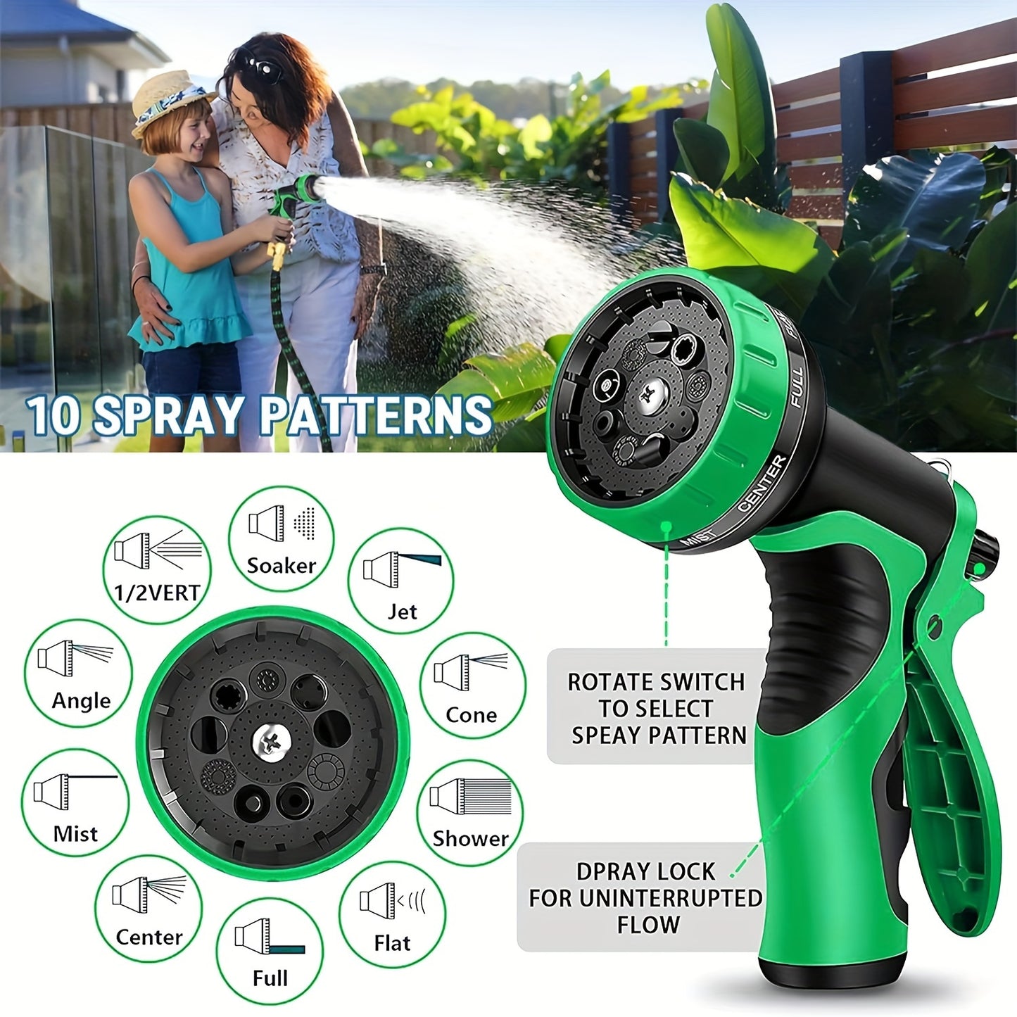 1 Roll, Expandable Garden Hose, Water Hose With 10 Function Spray Nozzle, Extra Strength 3750D, Durable 4-Layers Latex Flexible Hose With 3/4" Solid Brass Fittings