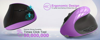 Ergonomic Mouse, Rechargeable Vertical Wireless Mouse Small Right Handed Computer Wireless Mouse for Laptop, Desktop, PC Purple